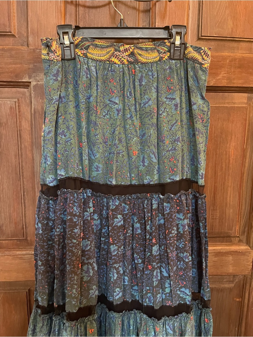 Marchesa Voyage Blue Tiered Bohemian Maxi Skirt - Feather and Degrade Size 8 - Picture 6 of 7